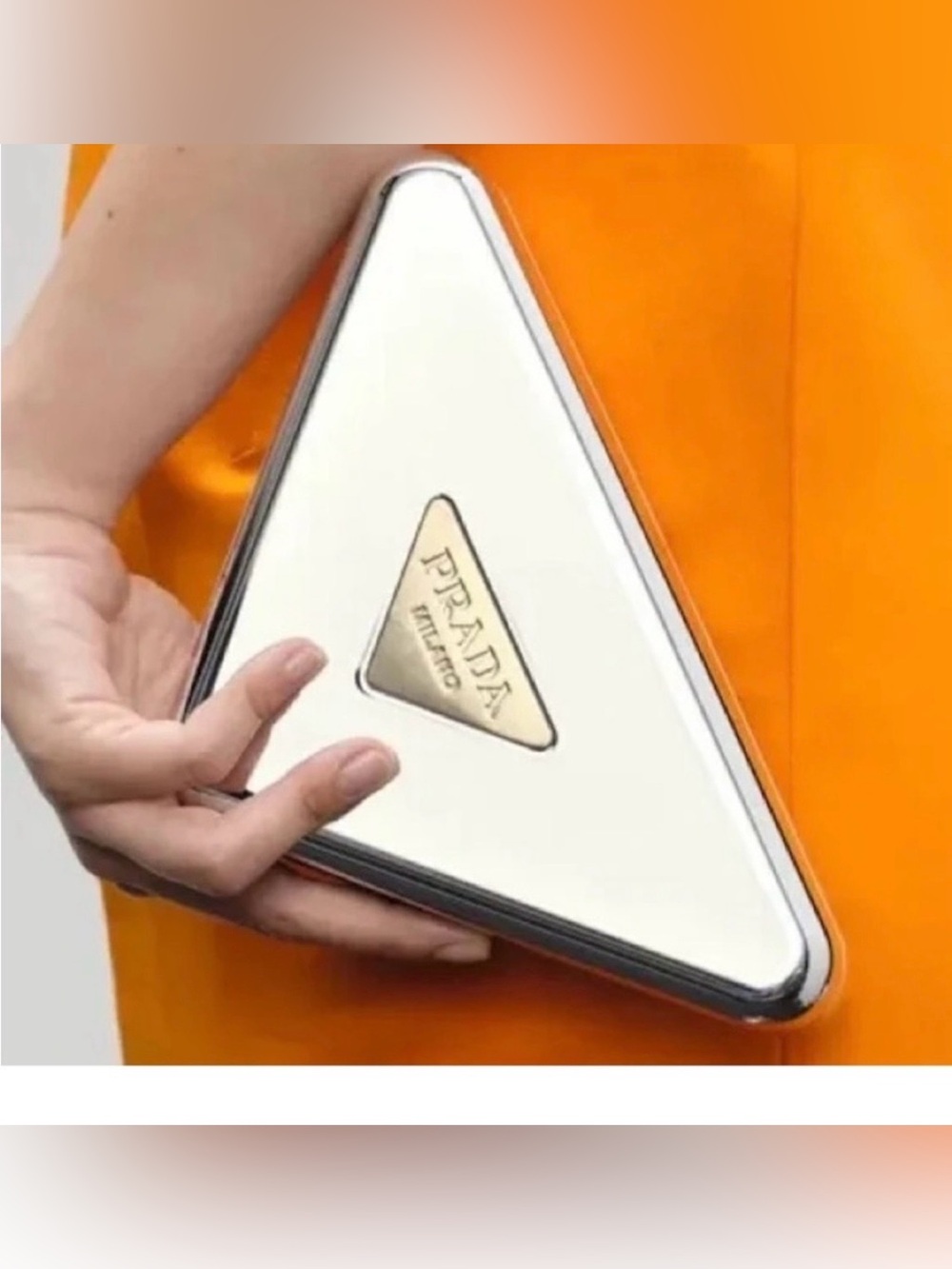 Prada Gold-Tone Triangle Logo Metallic Clutch 7*7*10 inches